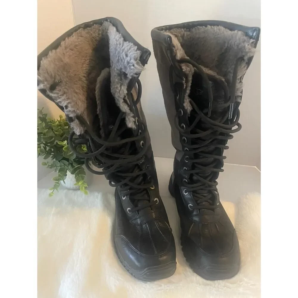 UGG Adirondack III Tall Boots Size 7 Black Grey Suede Leather Waterproof